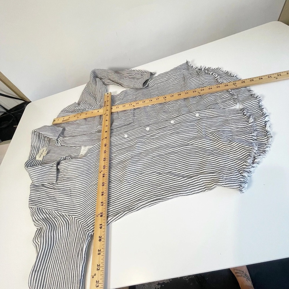 Cloth & Stone Striped Linen Blend Button Up Shirt Black White XS Womens Fringe - Picture 5 of 8